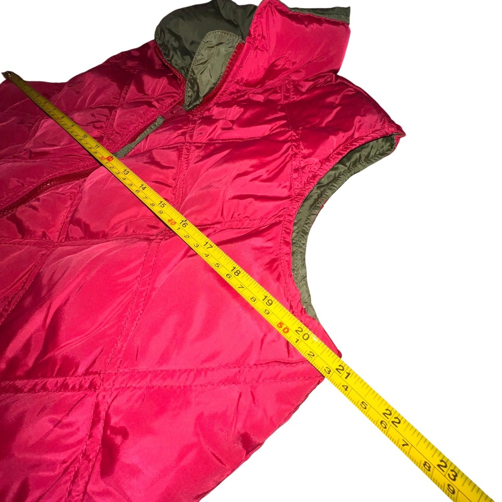 Vintage 80s 90s Eddie Bauer Goose Down Vest Diamond Quilt Pink Green M - Picture 13 of 14